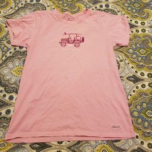 Life is Good Pink Jeep Cotton T-shirt